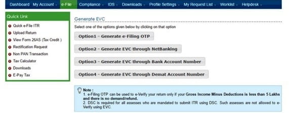 ITR e-Filing EVC OTO Generate