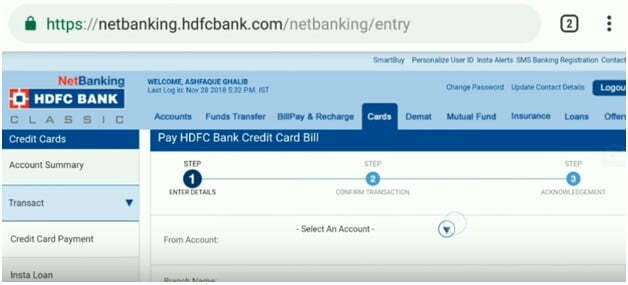 Pay HDFC Bank Credit Card Bill