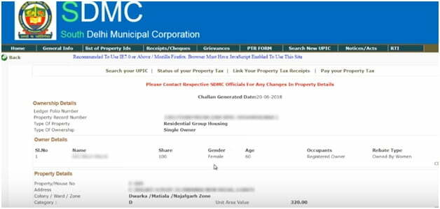 Delhi MCB Property Tax Ownership Details