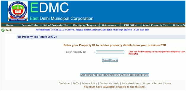Delhi Property Tax Return