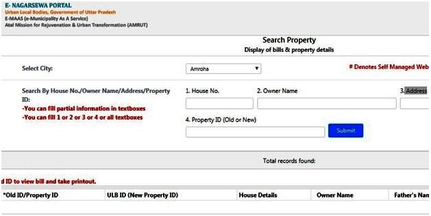 UP Property Tax Search at e-Nagarsewa portal