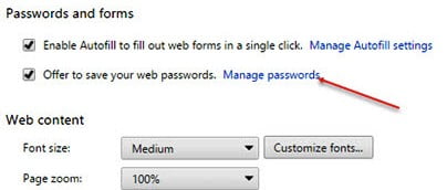 Manage Passwords in Google Chrome