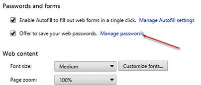 manage passwords on google chrome