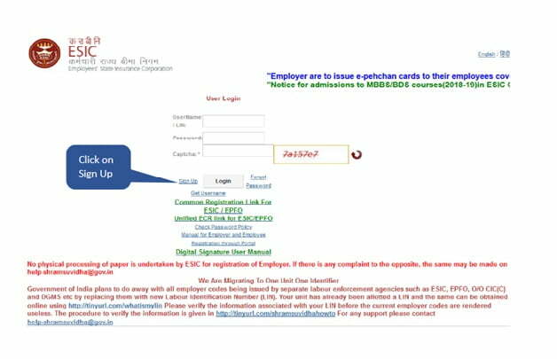 ESIC Sign Up from for New User Registration