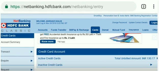 HDFC Credit Card Bill Pay Online