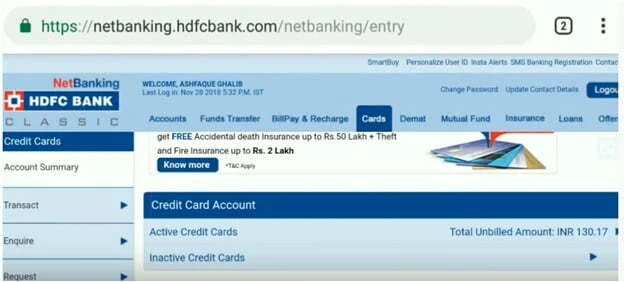 Select HDFC Credit Card Account