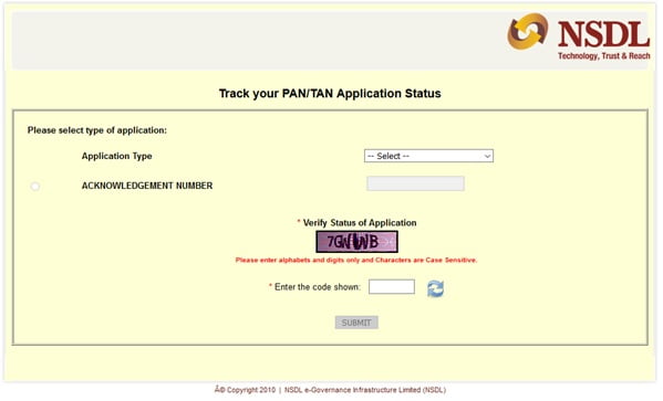 PAN Application Status Track