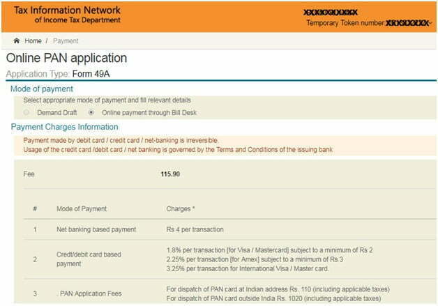 PAN CARD Online Application Form Payment 