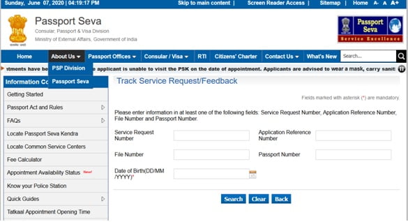 passport status tracking